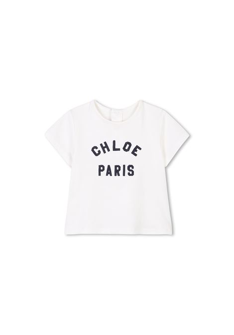 T-shirt Bianca a Maniche Corte con Logo CHLOÉ KIDS | C20525117